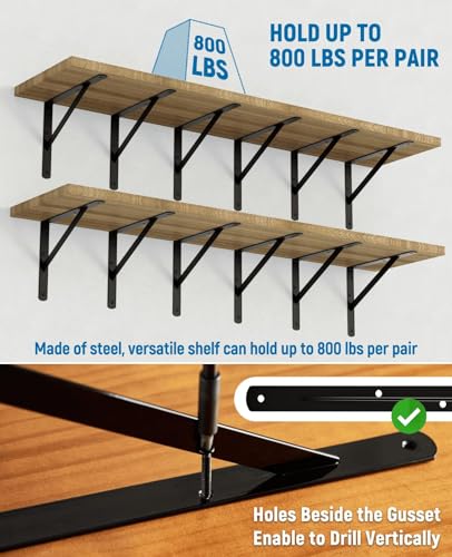 18 Inch Heavy Duty Shelf Brackets - Black 12 Pack Floating Support