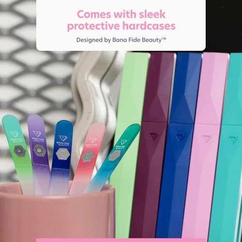Bona Fide Beauty Czech Glass Nail File Set - 5 Reusable Manicure Files with Hard Cases