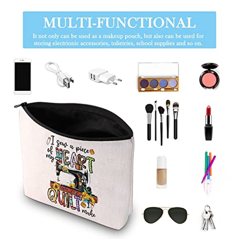 GJTIM Sewing Makeup Bag Sewing Machine Theme Gift I Sew A Piece of My Heart Into Every Quilt I Make Sewing Addicts Gift for Costume Designer (Quilt I Make Bag)