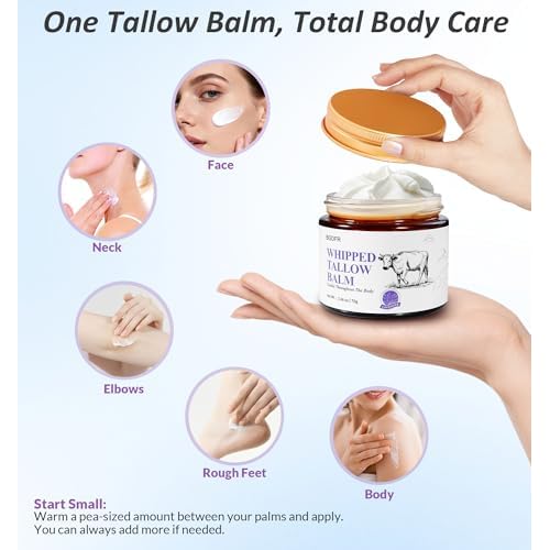 Grass-Fed Beef Tallow Balm for Skin, Whipped Cream for Face, Natural Daily Moisturizing for Soft, Smooth Skin, Lavender