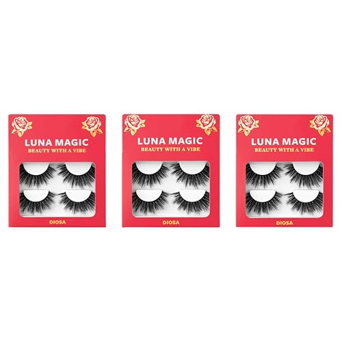Luna Magic Diosa Faux Mink Wispy Lashes with Soft Band, Reusable up to 10x, Lightweight Eye-Enhancing Design for Natural or Dramatic Eye Looks - Vegan & Cruelty-Free Eyelashes - 13MM ? 3 Pair