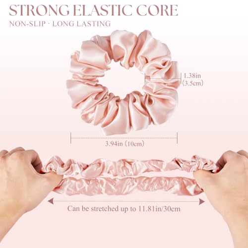 Mulberry Silk Scrunchies 3 Pack - White Pink Champagne Large Hair Ties for Fine, Thin & Sensitive Hair