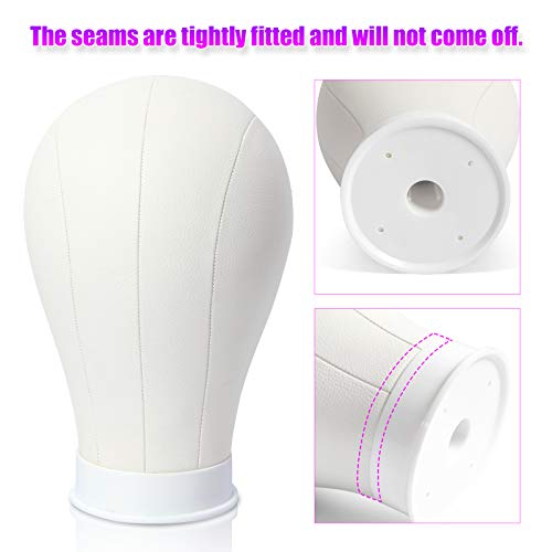 White Leather Canvas Mannequin Wig Head 22 Inch Stand for Wig Styling & Making