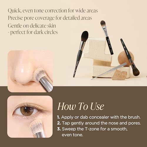Piccasso Large Angled Concealer Brush for Under-Eye & Spot Coverage - Soft Synthetic Bristles, Korean Makeup Tool