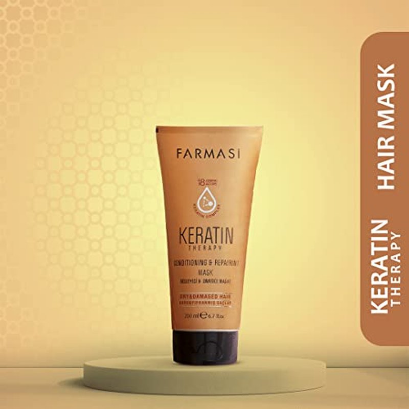 FARMASi Professional Keratin Therapy Repairing Hair Mask, Deep Repair & Moisture Care for Dry Damaged Color Treated Hair, Smoothness Shine Support, 6.7 fl oz