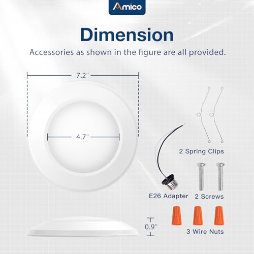 Amico 24 Pack 5/6 Inch Dimmable LED Disk Lights - 5000K Daylight Ceiling Recessed Downlights
