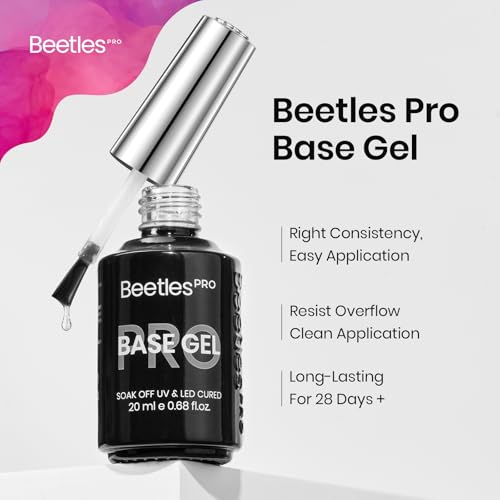 Beetles Pro Gel Base Coat? 20ml Each, Hema-Free & Self-Leveling Long-Lasting to 28 Days - Soak-Off Gel for LED/U V Lamps, Professional Salon Manicure