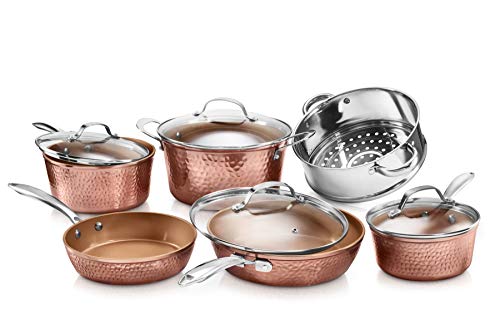 Hammered Ceramic Cookware Set - Non-Toxic, Nonstick, 10-Piece Kitchen