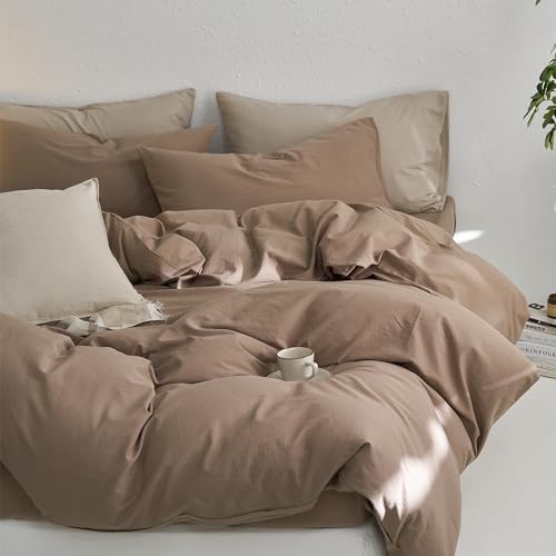 MooMee King Duvet Cover Set - Bombay Brown Twill 100% Washed Cotton, No Comforter