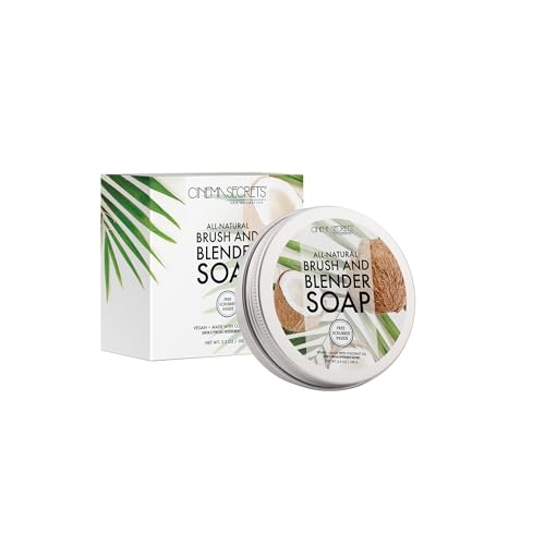 CINEMA SECRETS All Natural Vegan Brush Soap & Blender Bundle, coconut oil based, scrubber included.