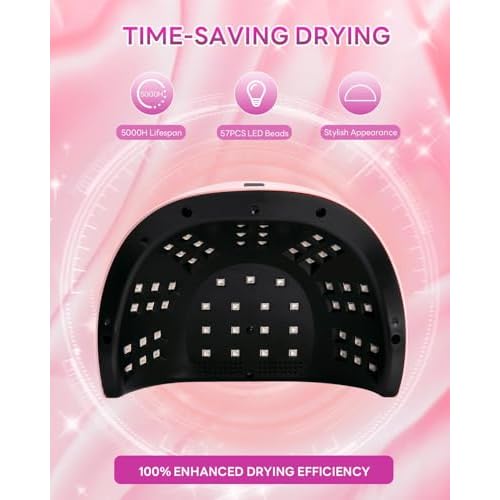 UV LED Light Nail Dryer For Gel Nails Quick Dry, 256W Professional UV Drying Light for Fingernail Polish , 57Pcs Beads Curing Gels Manicure Lamp, Portable Gel Cure Machine with Auto Sensor, 4 Timers