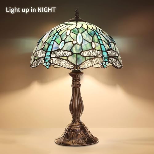 Pterying 18-Inch Tiffany Dragonfly Stained Glass Table Lamp - Green, Handcrafted, Vintage Accent Light (Variation: Dragonfly Lamp)