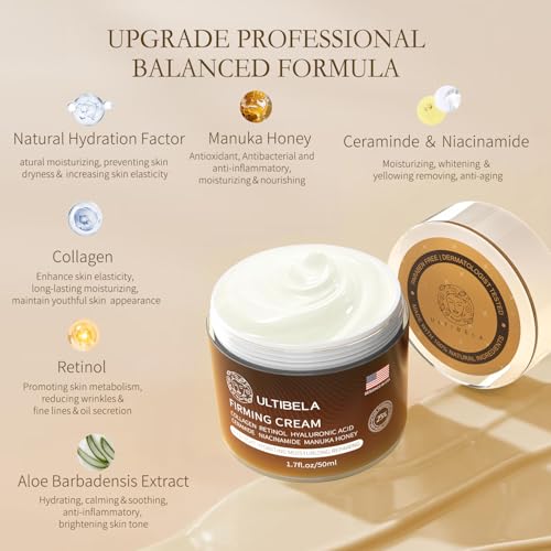 Tighten and Lift Neck Cream, Deep Hydration Neck Firming Cream with Retinol, Collagen & Honey Anti-Aging & Wrinkle Moisturizer for Face, Neck & D?collet? Women & Men 1.7 Fl Oz