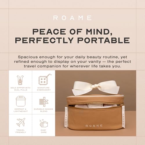 Roame Everyday Vanity Bag ? Elegant Canvas Cosmetic Travel Bag with Zipper, Spacious Toiletry Organizer & Makeup Pouch for Women ? Stylish Daily Companion for Life at Home or On-the-Go