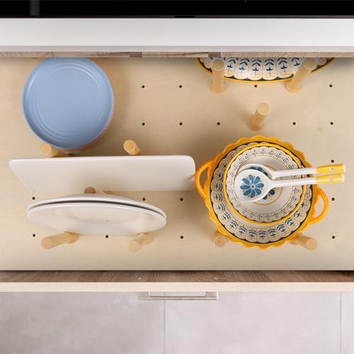 Pegboard Drawer Organizer 30x21 Inch Adjustable Kitchen Storage Solution - Durable Wood