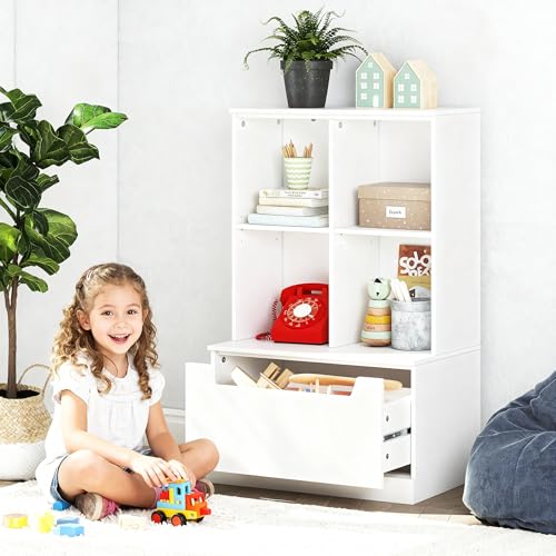 Kids Bookshelf and Toy Storage Organizer with Drawer - Toddler Friendly