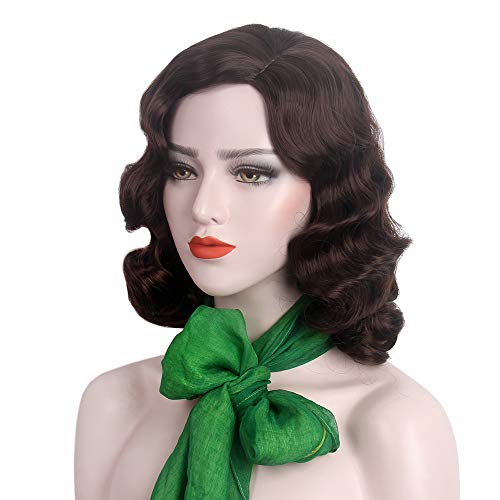 Long 1920s Vintage Curly Wig - Brown, Middle Length, Synthetic & Heat-Resistant