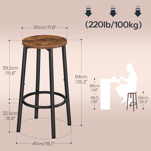 Rustic Brown Set of 4 Bar Stools with Footrest - Kitchen & Dining Height Chairs