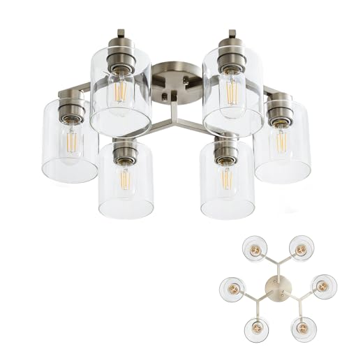 DIDUIO Brushed Nickel 6-Light Semi-Flush Ceiling Light Modern Kitchen & Living Room Fixture