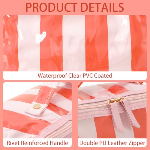 Travel Makeup Bag Pink-Orange Striped Waterproof Cosmetic Organizer