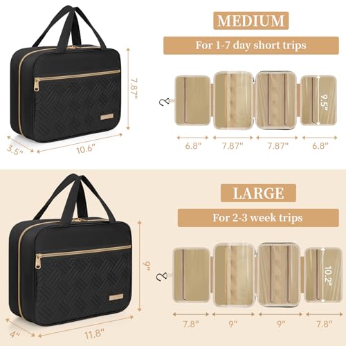 Large Water-Resistant Hanging Toiletry Bag for Travel - Black