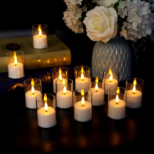 12 Pack LED Flameless Tea Light Candles with Remote & Timer, Realistic Flickering Flame