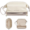 Large Travel Makeup Bag for Women - Double Layer Cosmetic Organizer Beige Sand