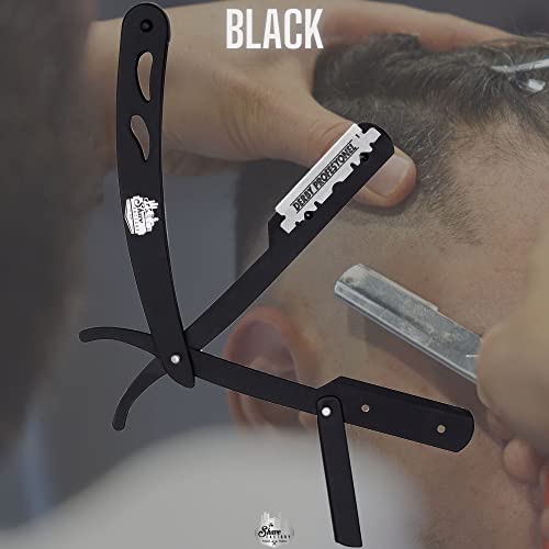the shave factory Factory¢ç Straight Edge Razor Kit - Single | Stainless Steel razors men from (Black / 100 Derby Professional Blades), 1.0 Count
