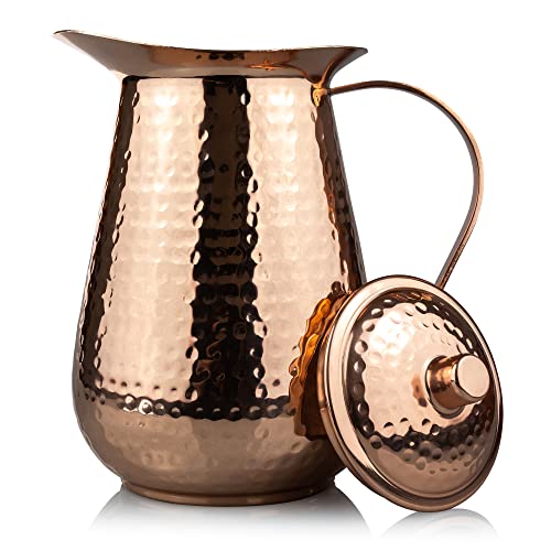 Copper Pitcher with Lid - 68 Oz Water Jug for Hydration & Health Benefits