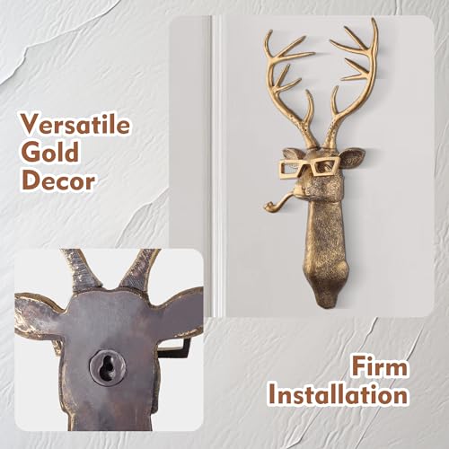 UITWMKTG 5 Pack Gold Animal Wall Decor Set - Deer, Rabbit, Mouse, Bear, Fox Wall Sculptures