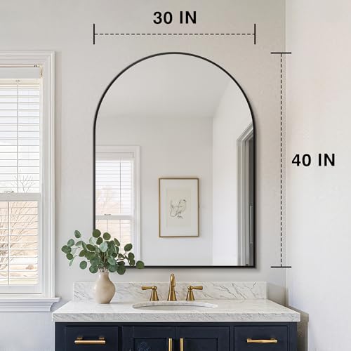 FICTOR 30x40 Inch Arched Bathroom Vanity Mirror for Over Sink - Black, 40L x 30W, Variation of THIS listing