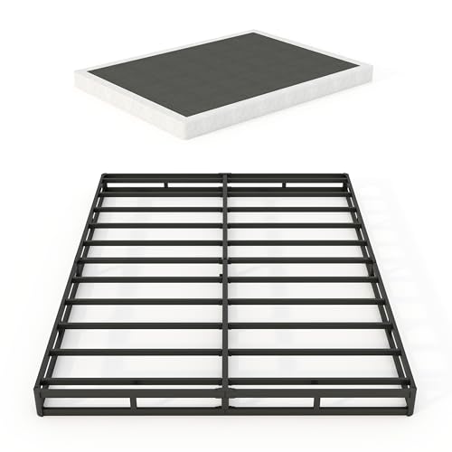 Queen Size 3 Inch Heavy Duty Metal Box Spring Bed Base with Fabric Cover - Sturdy Support