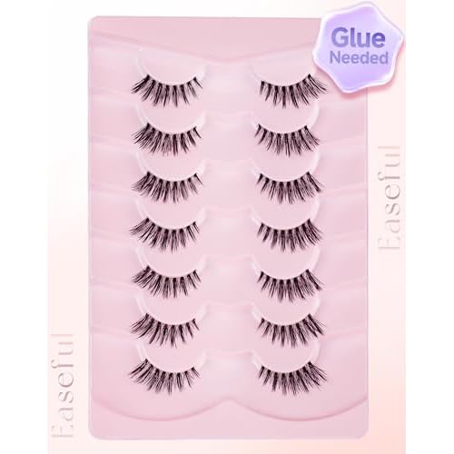 Manga Half Lashes Anime Spiky False Eyelashes Japanese Asian 3/4 Lashes Natural Wispy Fake Eyelashes 7 Pairs Pack Half-05