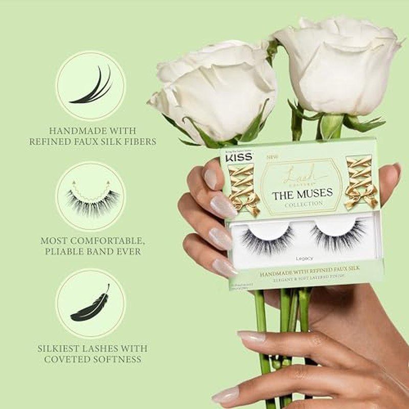 KISS Lash Couture The Muses False Eyelashes, Legacy, Faux Silk | 12 mm | Handmade | Contact Lens Friendly | Pack of 2
