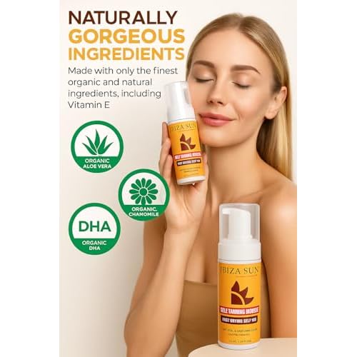 Self-Tanning Mousse with Organic DHA + Aloe Vera, Quick Dry, Paraben-Free, Vegan & Cruelty-Free, Natural-Looking Tan for Face & Body