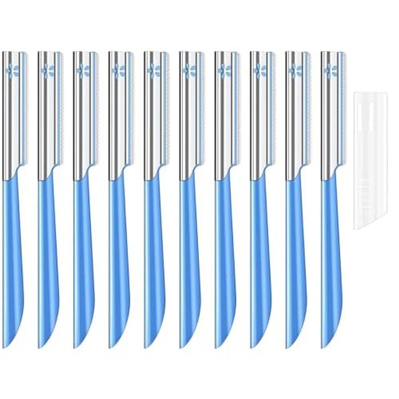 10Pcs Face Razor for Women, Exfoliating Dermaplaning Tool, Precision Blade, Comfort Grip Handle, Travel-Friendly, Easy to Clean