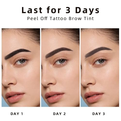 Tattoo Peel Off Brow Gel - Easy Tattoo Eye Brow Peel Off Gel, Last Up to 24-hour, Waterproof, Transfer-proof, Eyebrow Pencils for Natural & Voluminous Looking Brows for Women (Natural Black)
