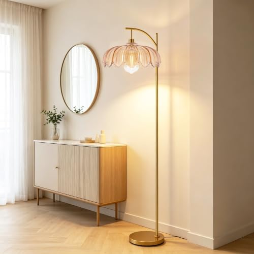 QIYIZM Floor Lamp - 65-69in Height, Dimmable Brass Tall Lamp with Remote (Variant: Floor Lamp--2), Mid Century Modern