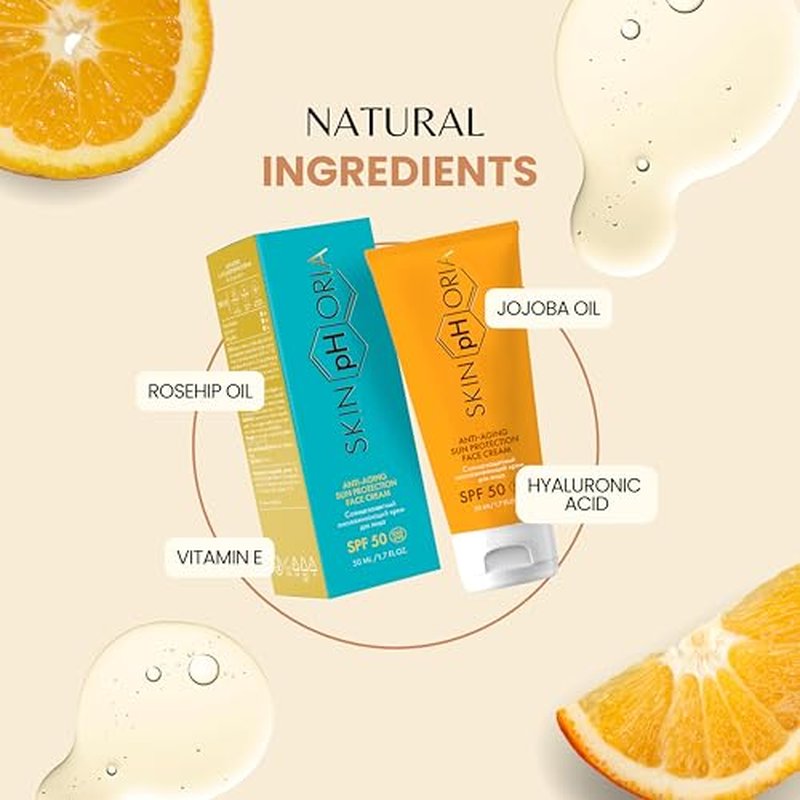 Anti-Aging Sun Protection Cream SPF 50 ? Broad Spectrum Daily Face Cream for All Skin Types ? Helps Protect Skin and Support a Youthful Glow ? With Jojoba & Rosehip Oils ? 50ml