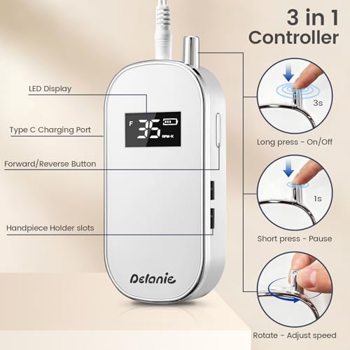 Delanie Nail Drill White - Fast Removal for Acrylics, Gels & Dip Powder