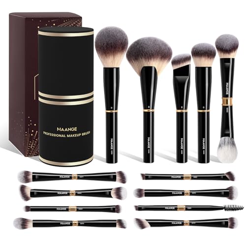 Black 13-Piece Makeup Brush Set with Case - Professional Face & Eye Brushes