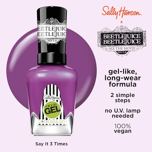 Sally Hansen Miracle Gel Beetlejuice Salon Quality Nail Polish | Gel-Like Formula, Two-Step System, No UV Light Needed, Long Lasting | Opaque, Glossy | 931 Say It 3 Times | Dark Purple Nail Color