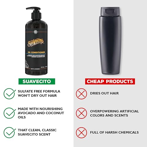 Suavecito OG Conditioner 16 oz Pump Bottle - Original Scent - Smooths & Hydrates, Nourishes & Moisturizes with Avocado and Coconut Oils - Repairs Dry Damaged Har - For All Hair Types, Sulfate Free