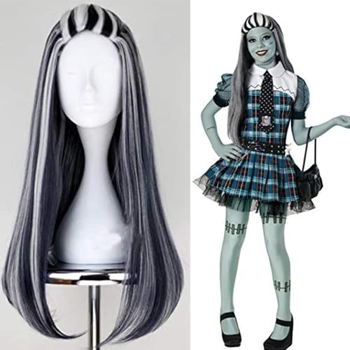 Black and White Frankie Cosplay Wig with Ponytail - Heat Resistant Costume Wig - Variation: White
