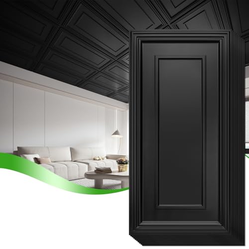 Large 2x4 ft Black PVC Ceiling Tiles - 12 Pack, Seamless Drop-In & Glue-Up Panels
