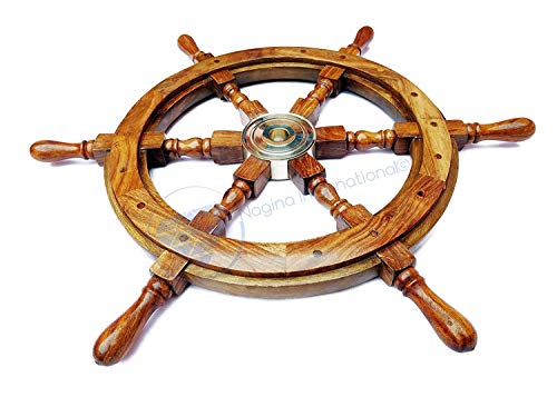 Natural Wood Pirate Ship Wheel - 30 Inch Nautical Wall Decor