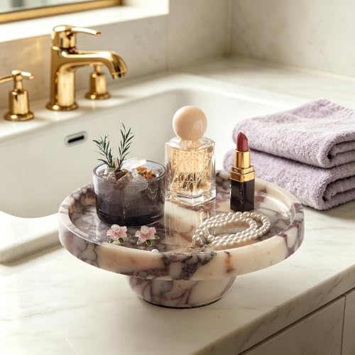 Metolira Calacatta Viola Marble Pedestal Tray 9.8-inch Jewelry & Decor Organizer