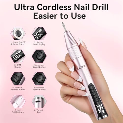 Makartt Electric Nail Drill ? Rechargeable 35000 RPM Professional Efile, Cordless Nail Drill Machine Kit & Nail Machine for Acrylic Dip Powder Gel Polish,Quiet Lightweight Portable Tool for Salon Home