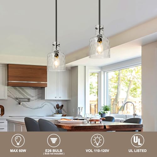 Black Hammered Glass Pendant Light Fixture for Kitchen Island - 7 Inch Modern Farmhouse Lighting - Variation of Black-Hammered Glass / 1-Light