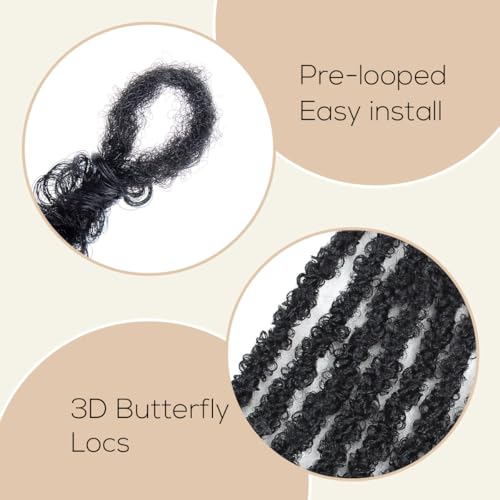 QUISDUIS 36 Inch Distressed Butterfly Crochet Locs - 8 Pack, Black, Lightweight & Soft Faux Locs for Natural Hair